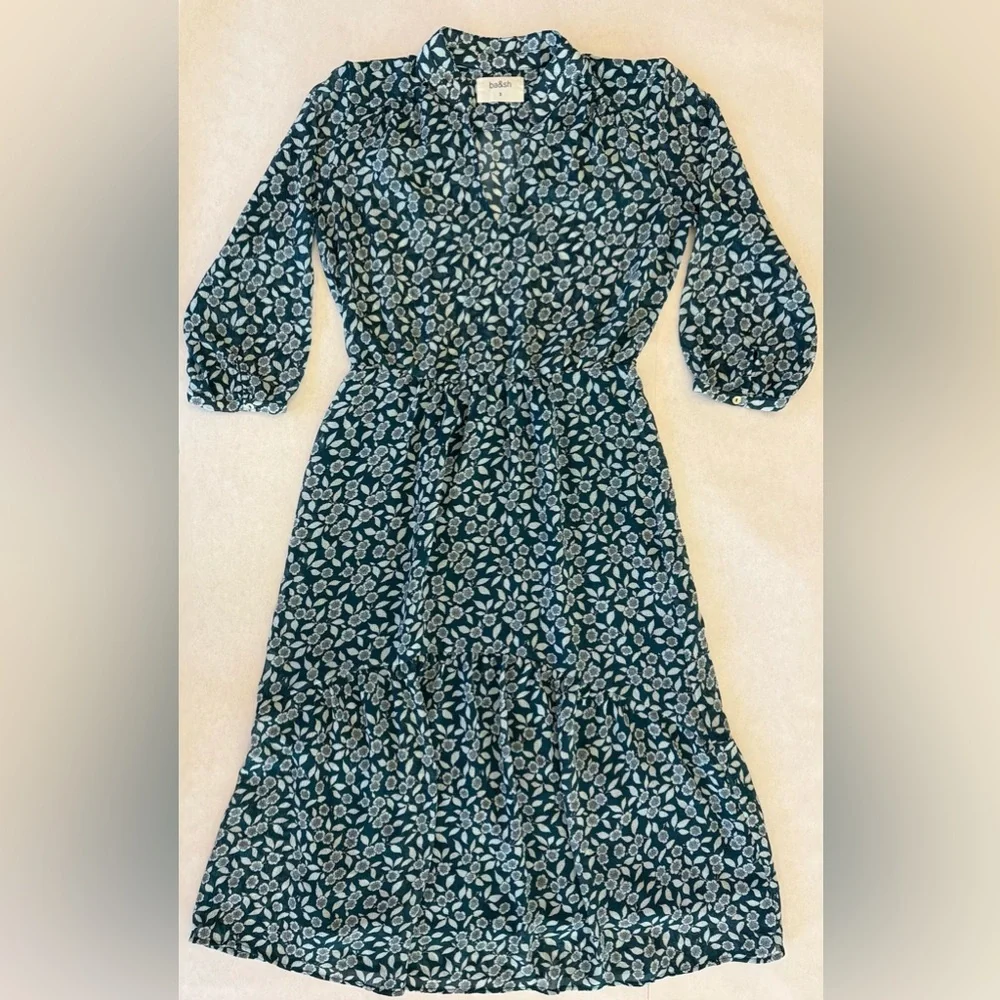 ba&sh Teal and Light Blue Floral Midi Dress - Picture 1 of 8